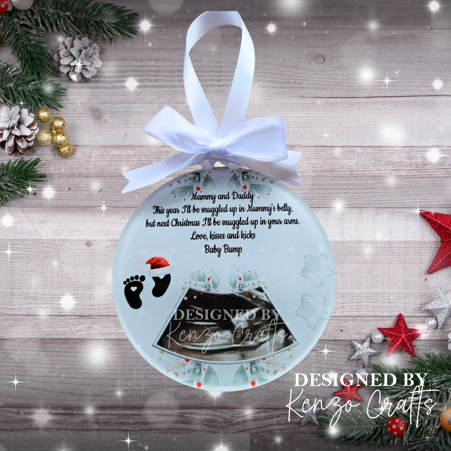 Personalised Baby Scan Photo Acrylic Christmas Tree Bauble Keepsake