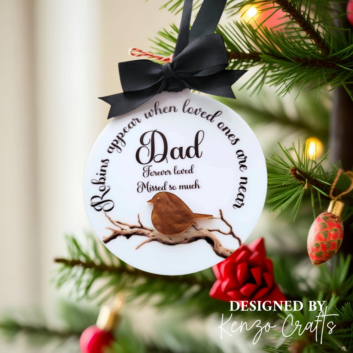 Personalised Memorial Robin Christmas Tree Bauble | Robins Appear