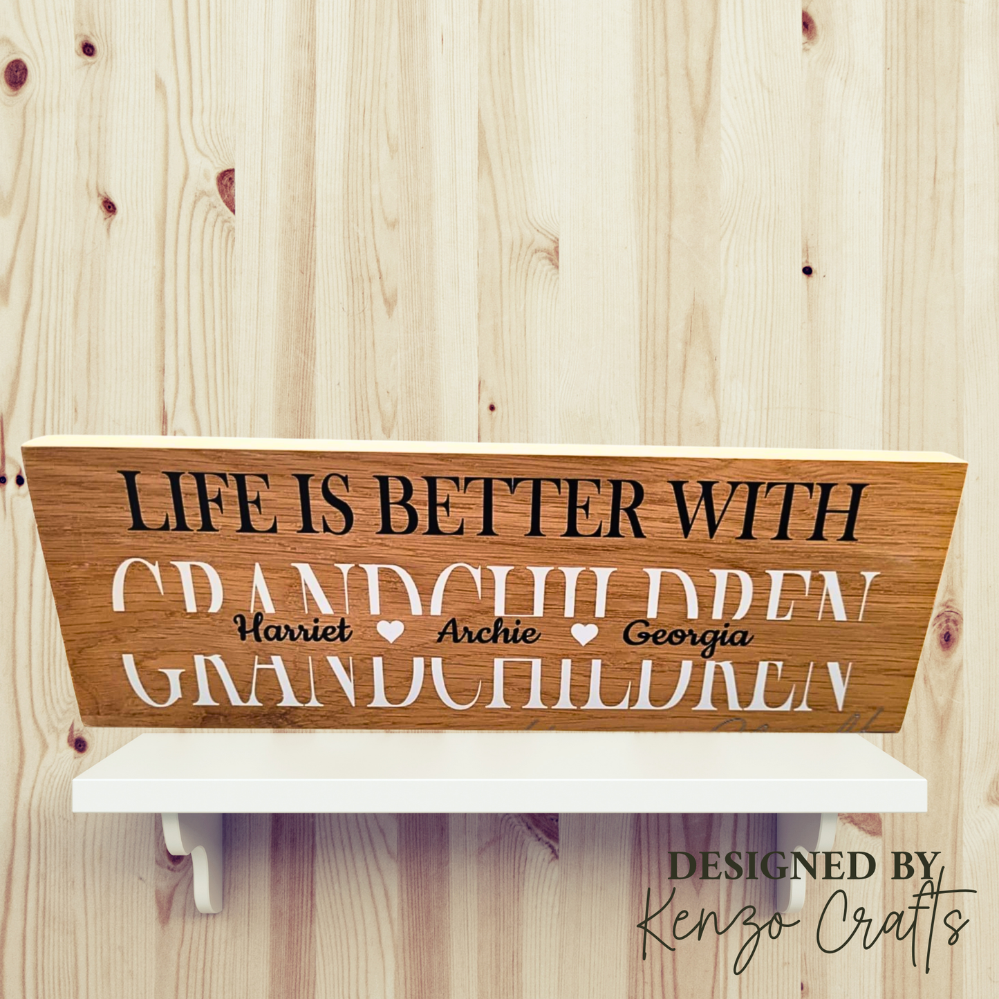 Personalised Grandchildren Plaque – Handmade Oak Shelf Sitter Gift