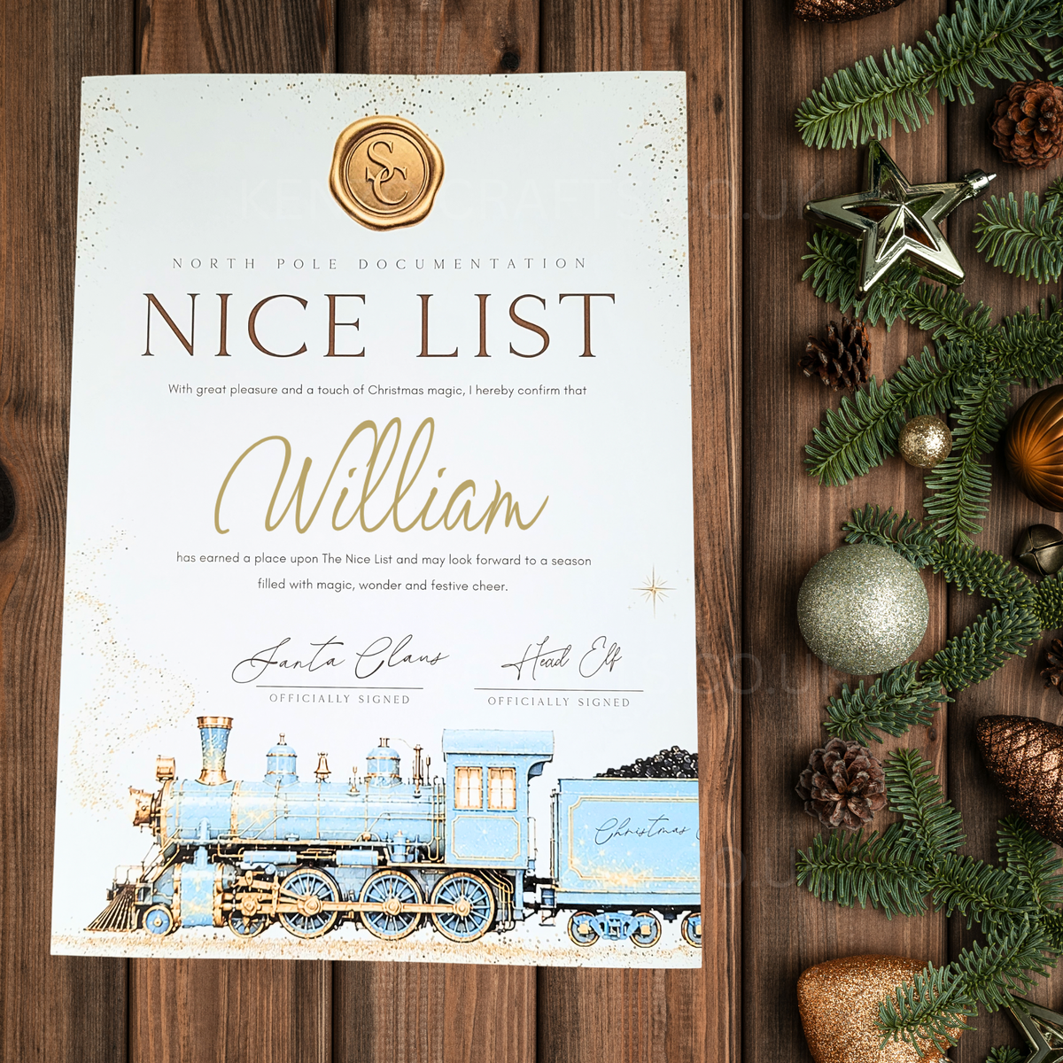 Personalised Nice List Certificate | North Pole Express Train