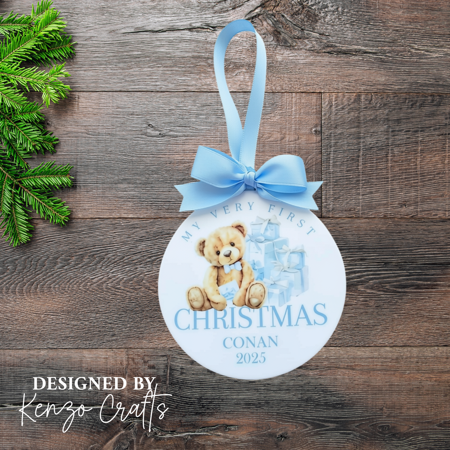 Personalised Baby's First Christmas Bear 2026 Tree Bauble