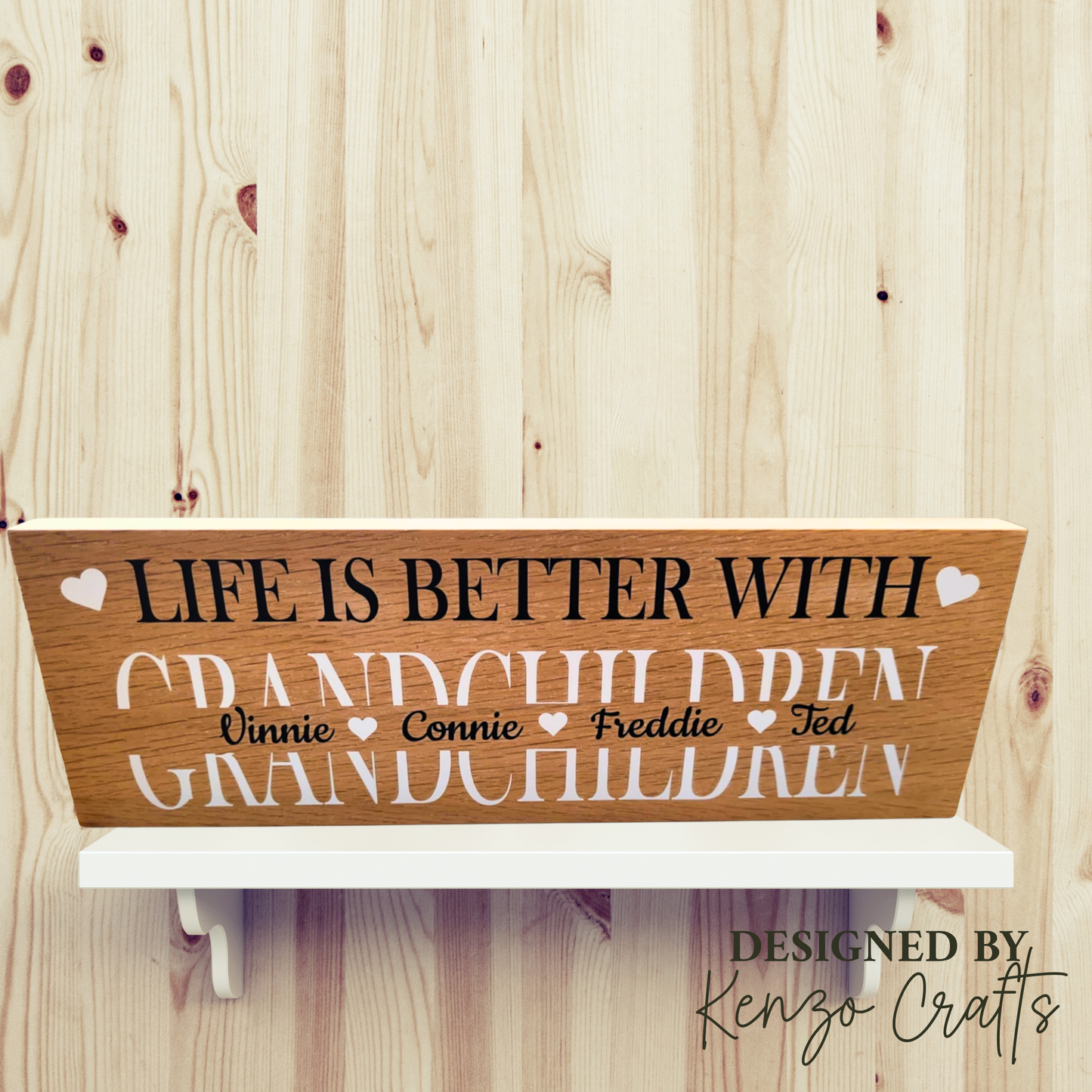 Personalised Grandchildren Plaque – Handmade Oak Shelf Sitter Gift