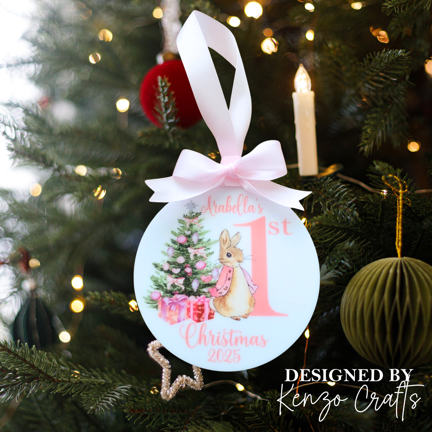 Personalised Baby's First Christmas Rabbit Bauble – Keepsake Decoration