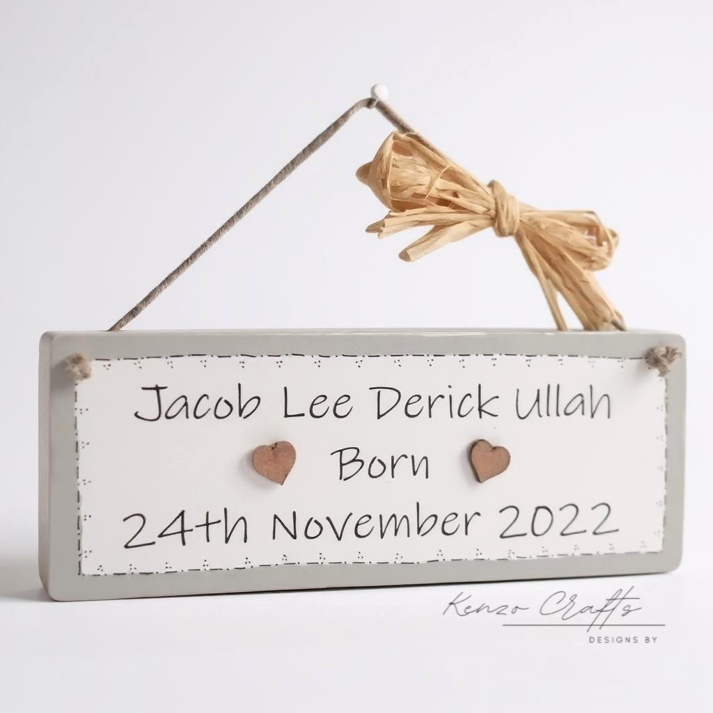 Personalised Wooden Baby Keepsake Plaque – Handmade Wall Hanging Gift