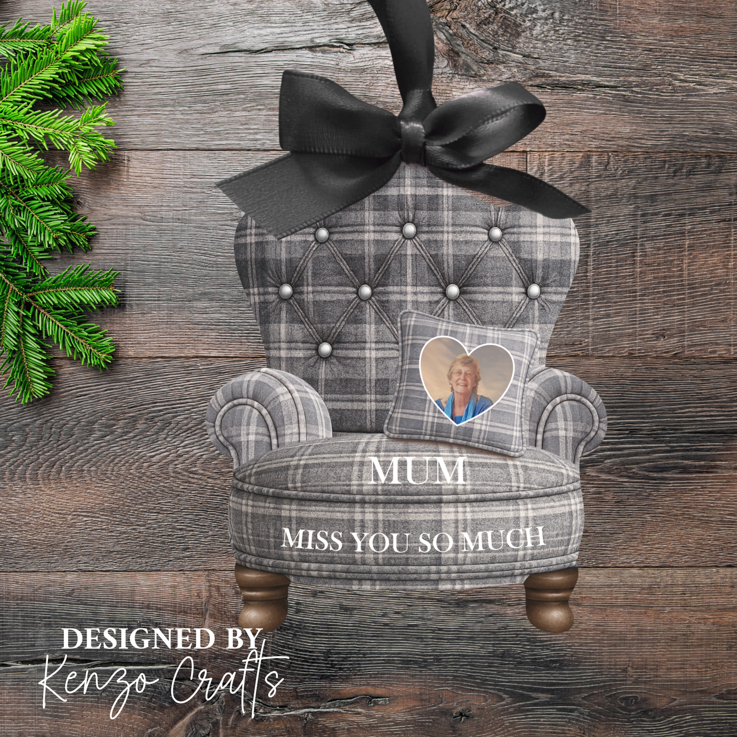Personalised Christmas Photo Memorial Armchair Tree Decoration