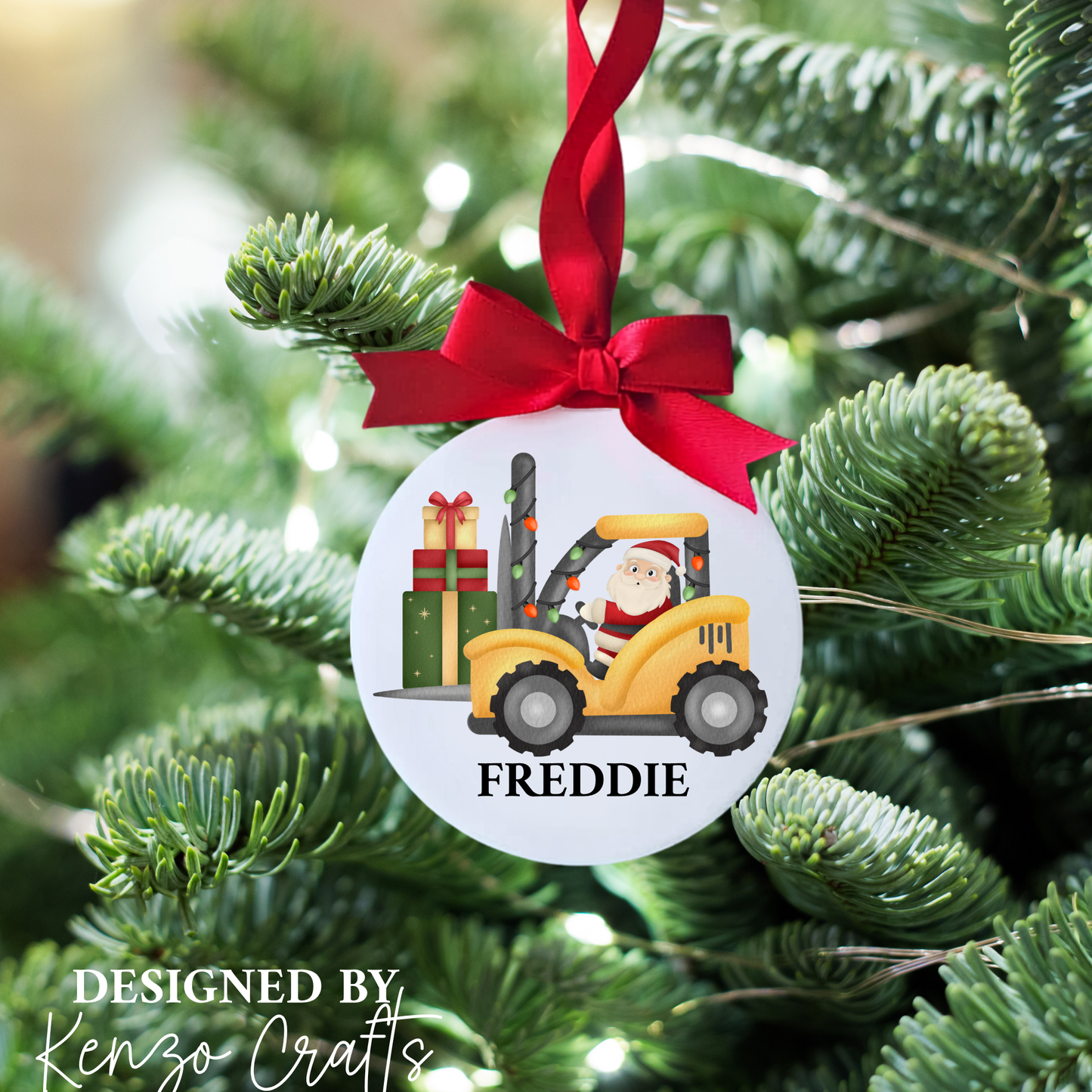 Personalised Construction Vehicle Christmas Bauble - Children's Acrylic Tree Decoration