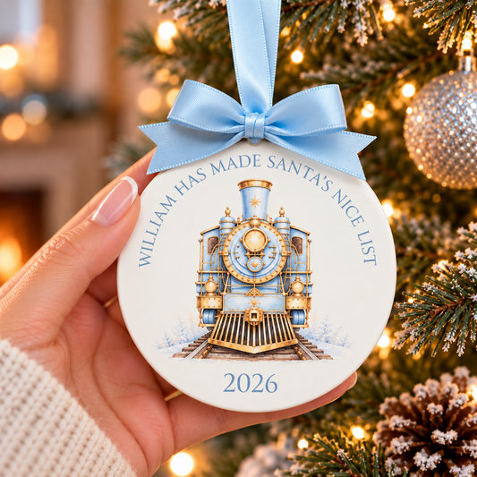 North Pole Express Train Nice List Bauble | Pink and Blue Option
