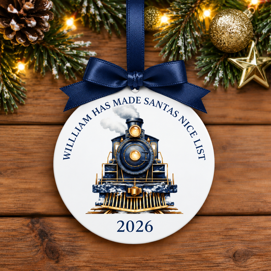 North Pole Express Train Nice List Bauble