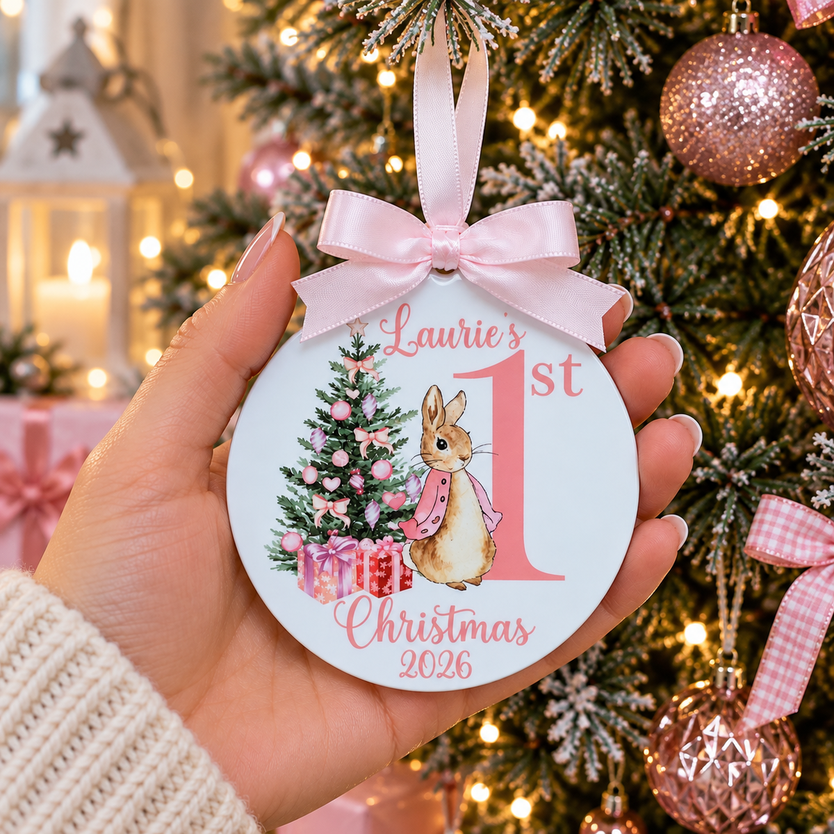 Personalised Baby's First Christmas Rabbit Bauble – Keepsake Decoration