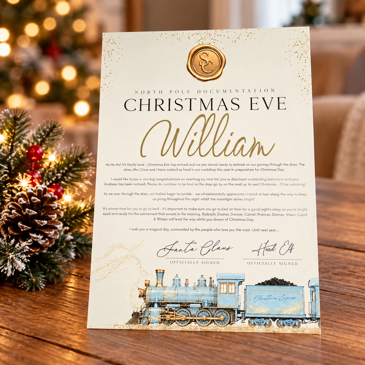 Personalised Nice List Certificate & Bauble Orient Express Bundle