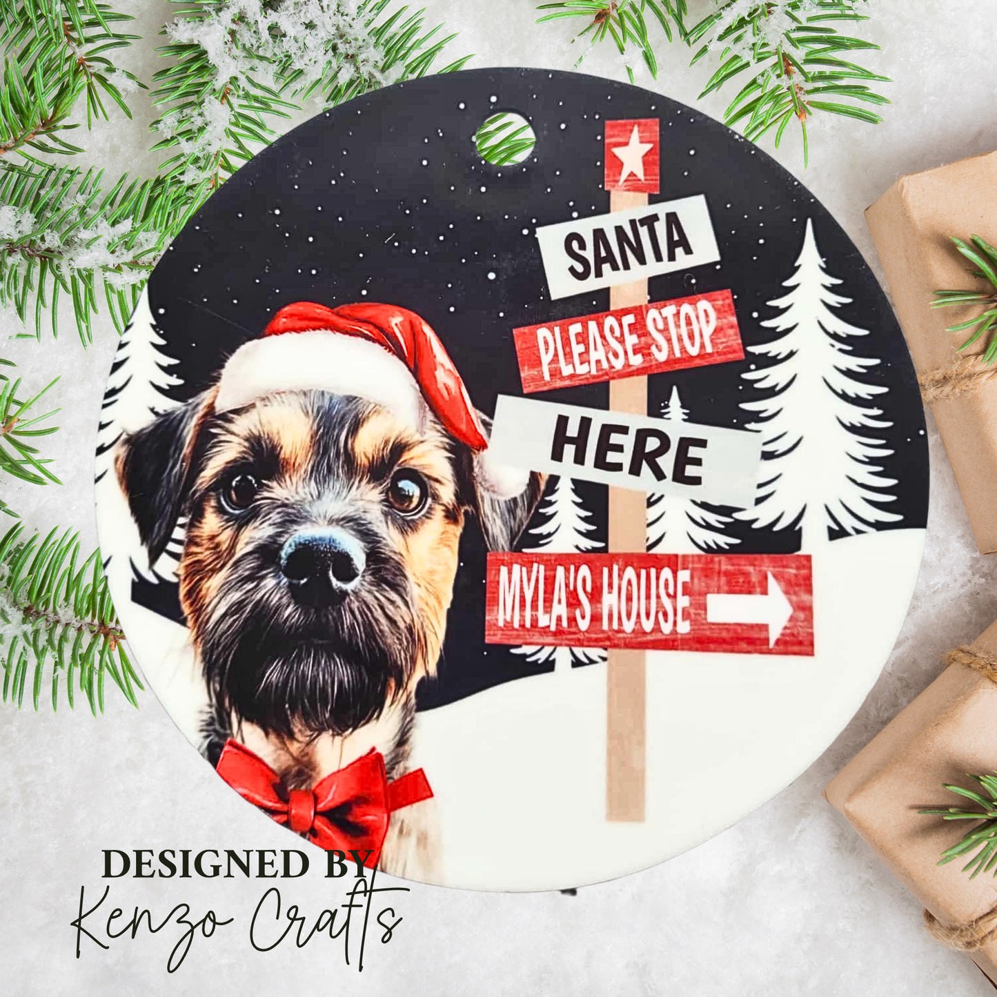 Personalised Dog Breed Santa Please Stop Here Acrylic Window Sign