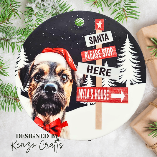 Personalised Dog Breed Santa Please Stop Here Acrylic Window Sign