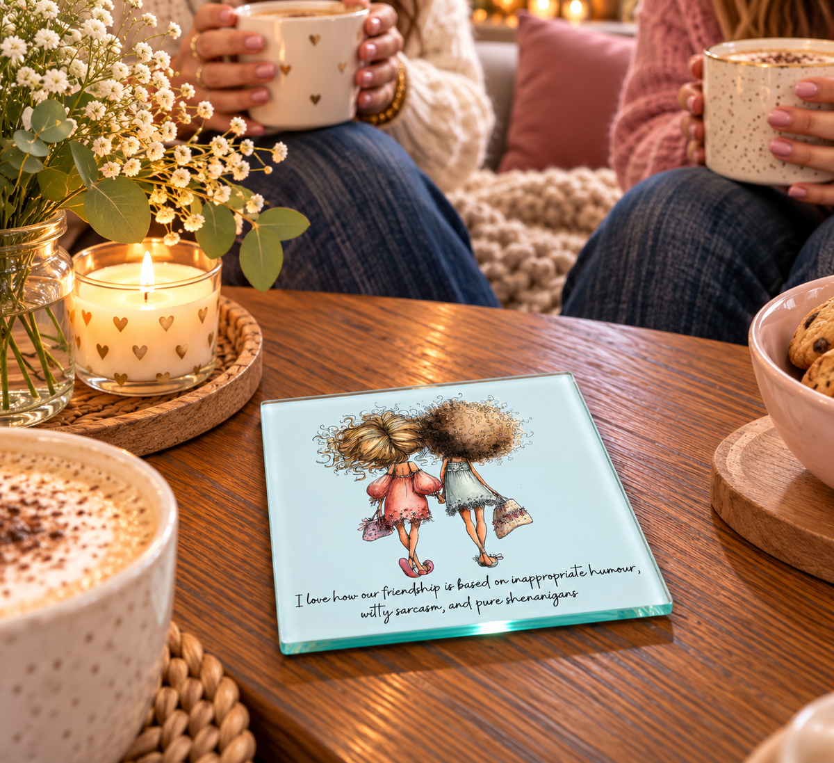 Glass Coasters Celebrating Friendship
