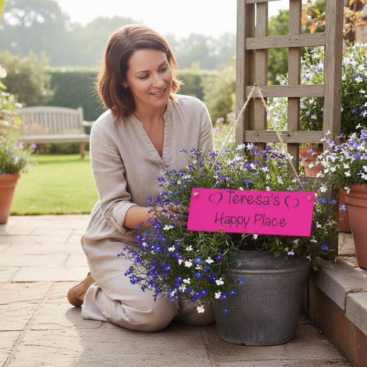 My Happy Place Personalised Outdoor Wooden Plaque | Custom Garden Sign