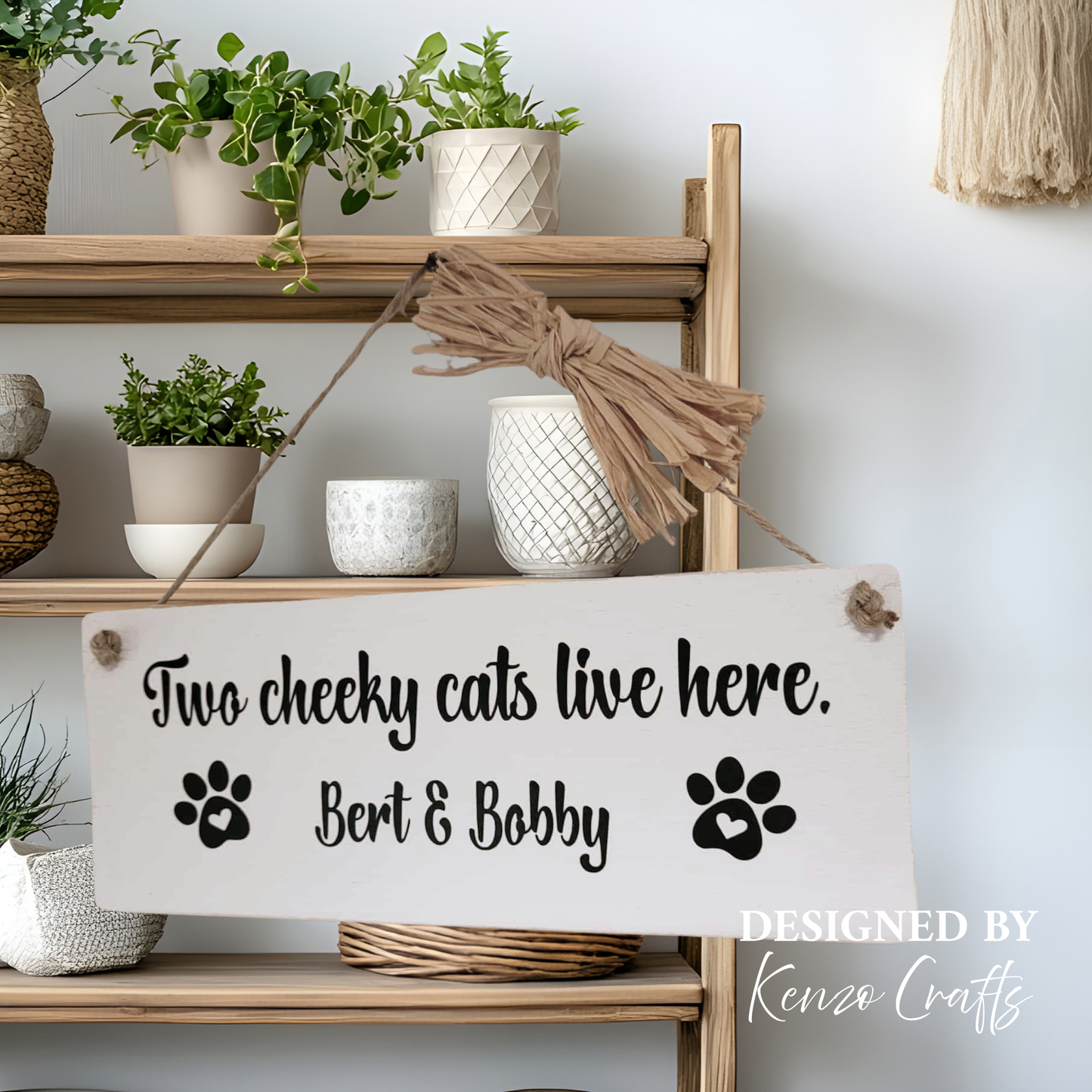 Personalised Cheeky Cats Live Here Wooden Plaque