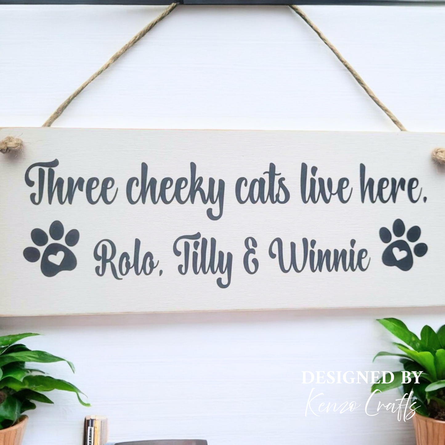 Personalised Cheeky Cats Live Here Wooden Plaque