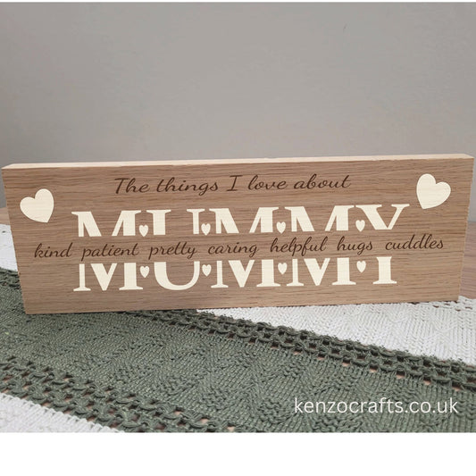 Personalised Oak Faced Mummy Plaque – Handmade Shelf Sitter