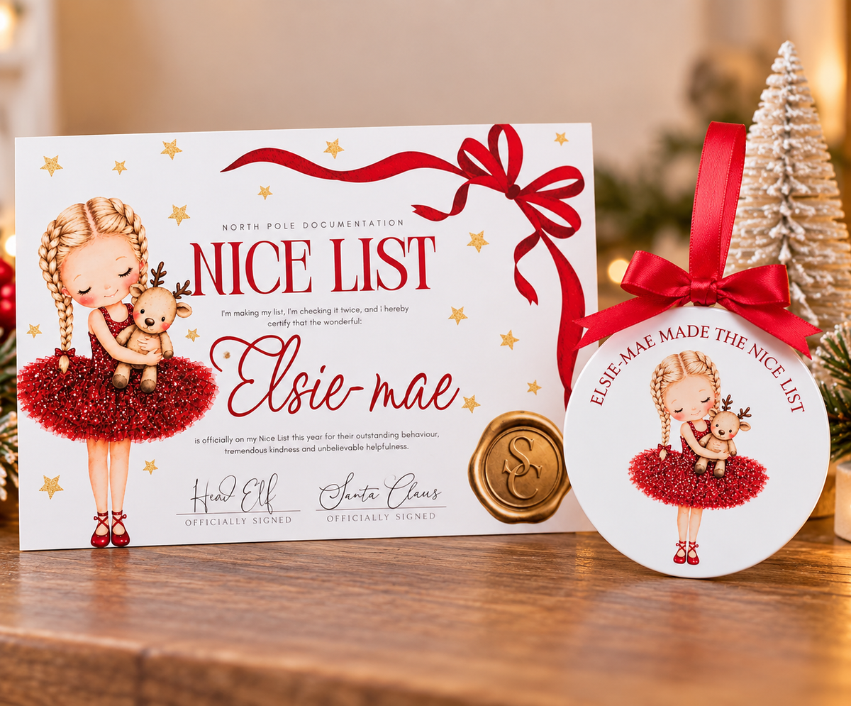 Personalised Nice List Certificate & Bauble | Christmas Tutu | Nutcracker Boy