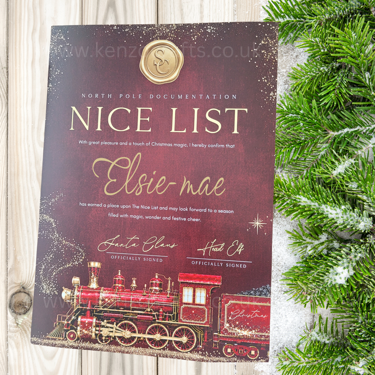 Personalised Nice List Certificate | North Pole Express Train | Red and Blue