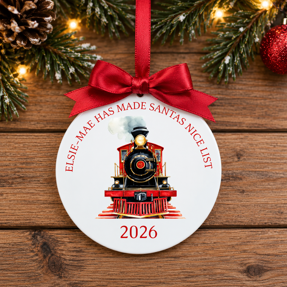North Pole Express Train Nice List Bauble