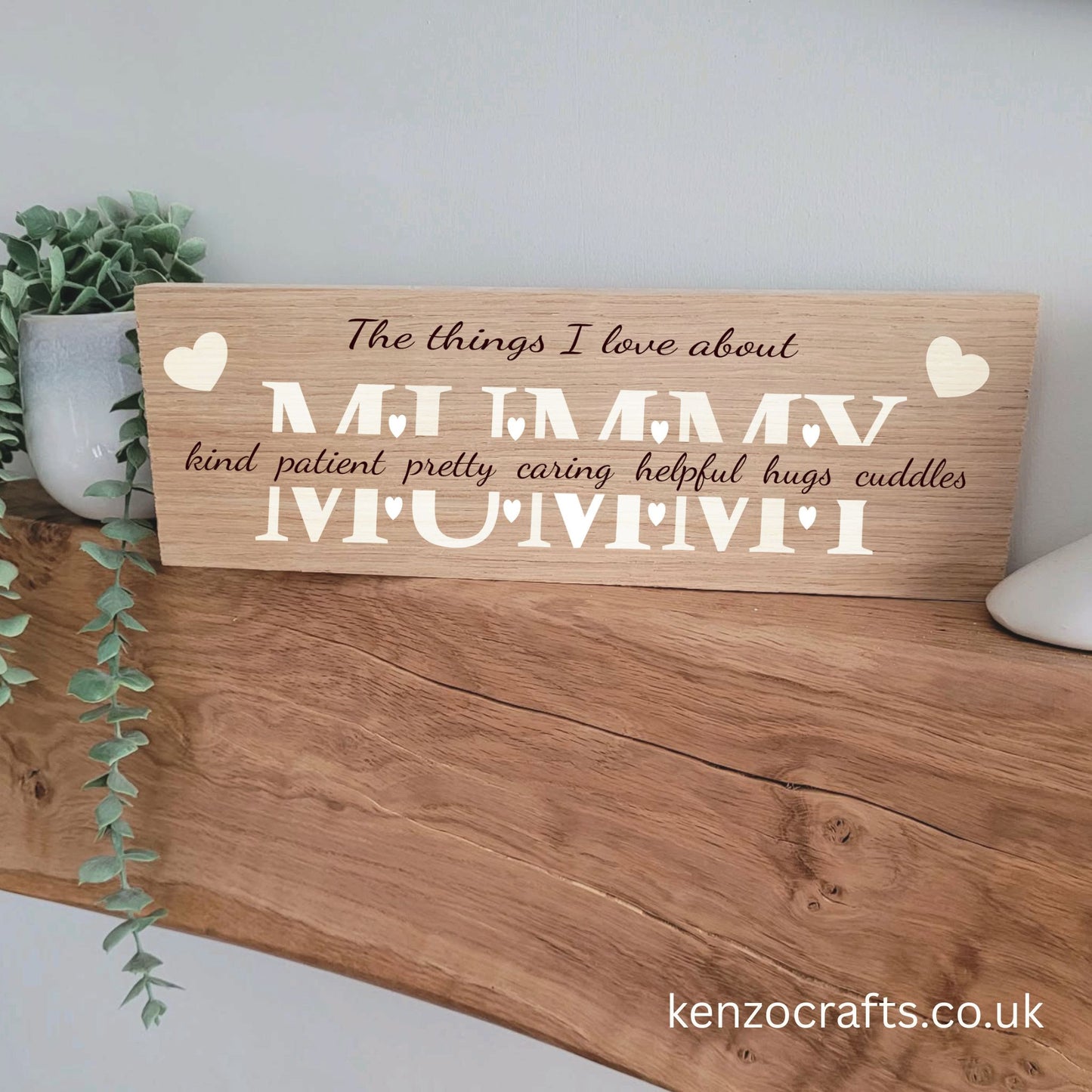 Personalised Oak Faced Mummy Plaque – Handmade Shelf Sitter