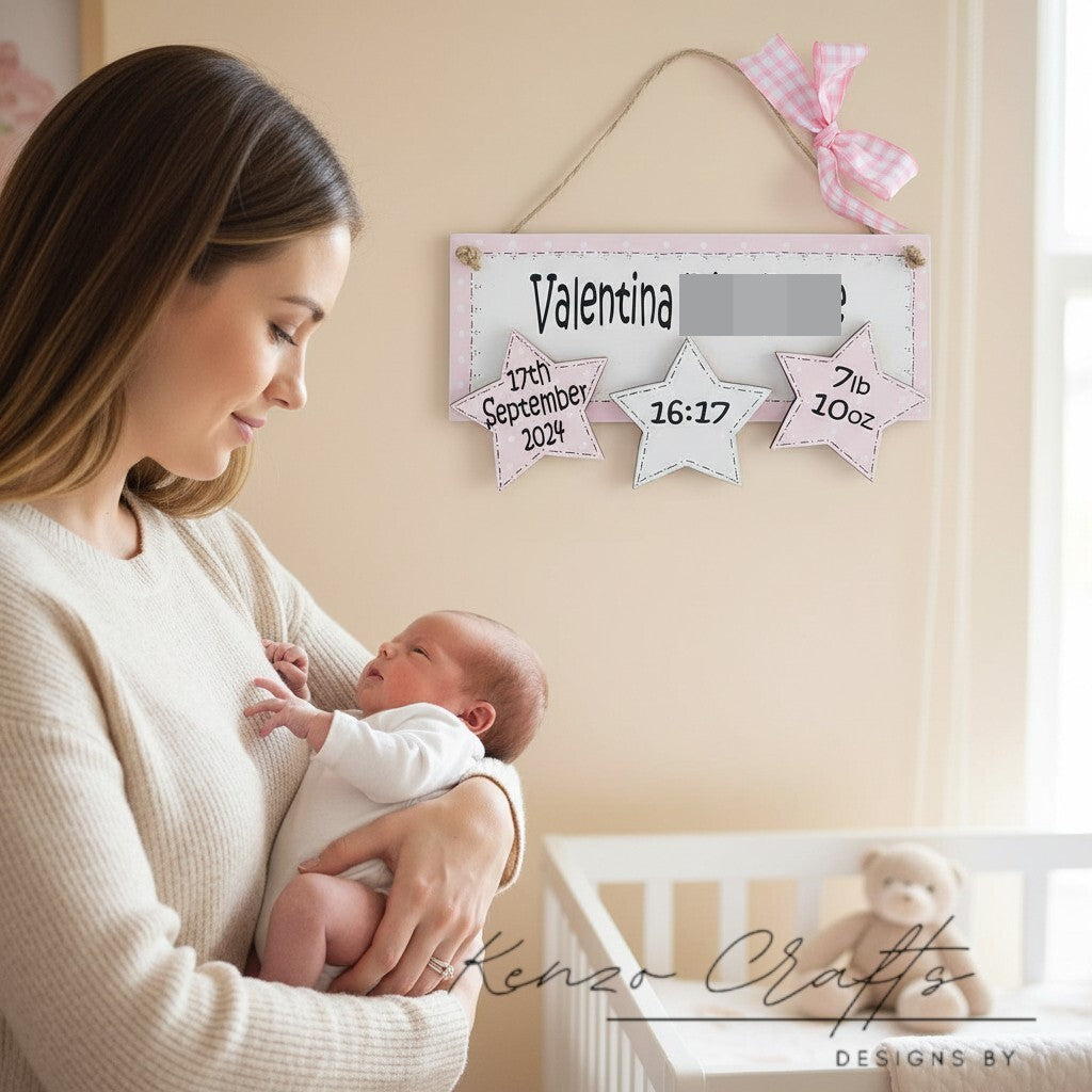 Personalised Baby Keepsake Plaque – Handmade Nursery Gift