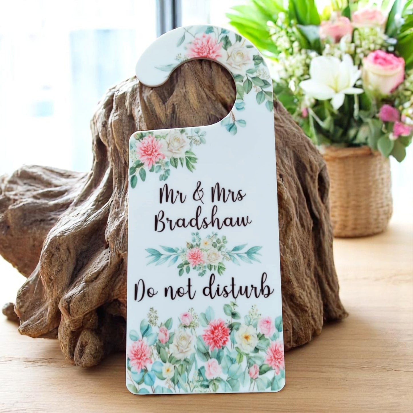 Personalised Floral Wedding Horseshoe Keepsake | Optional Hotel Door Hanger