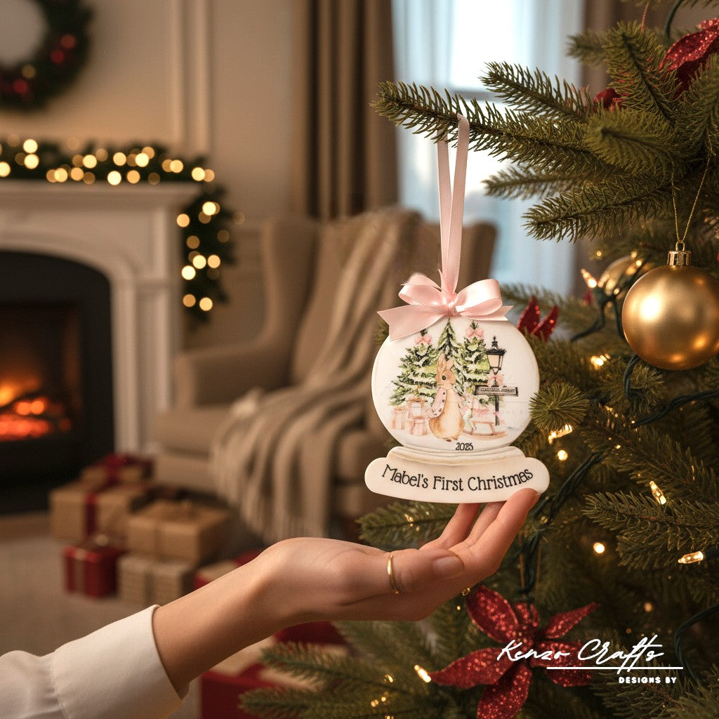 Personalised Baby's First Christmas Rabbit Snow Globe Bauble