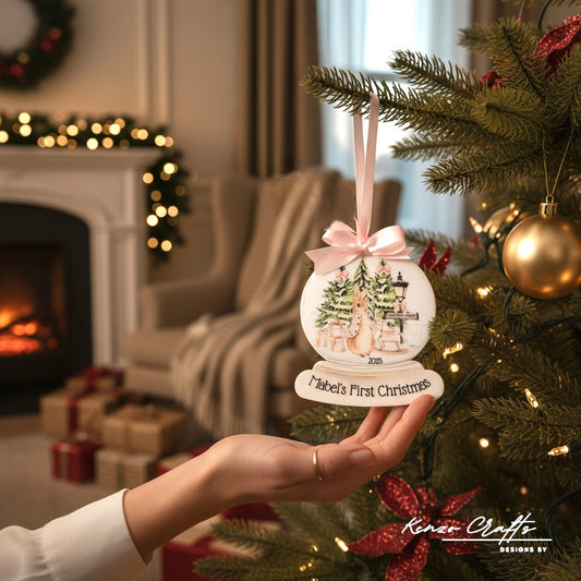 Personalised Baby's First Christmas Rabbit Snow Globe Bauble