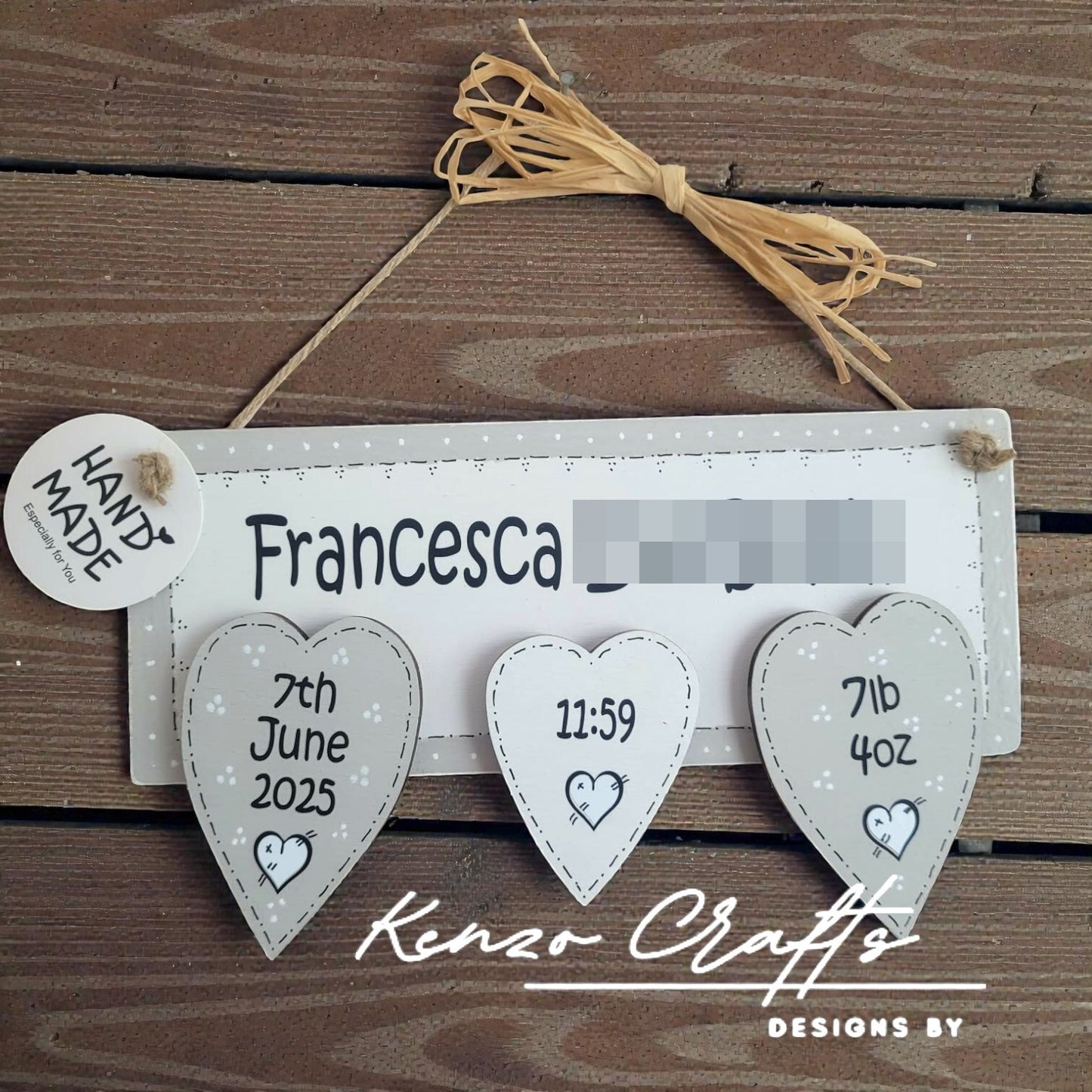 Personalised Baby Keepsake Plaque – Handmade Nursery Gift