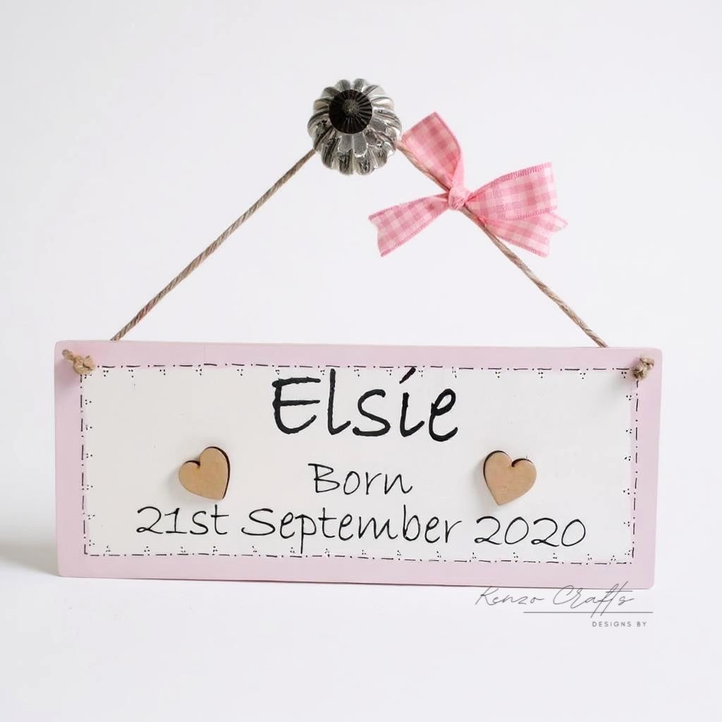 Personalised Wooden Baby Keepsake Plaque – Handmade Wall Hanging Gift