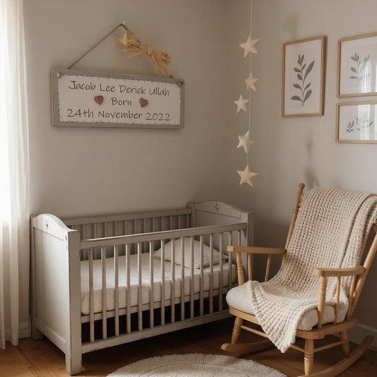 Personalised Wooden Baby Keepsake Plaque – Handmade Wall Hanging Gift