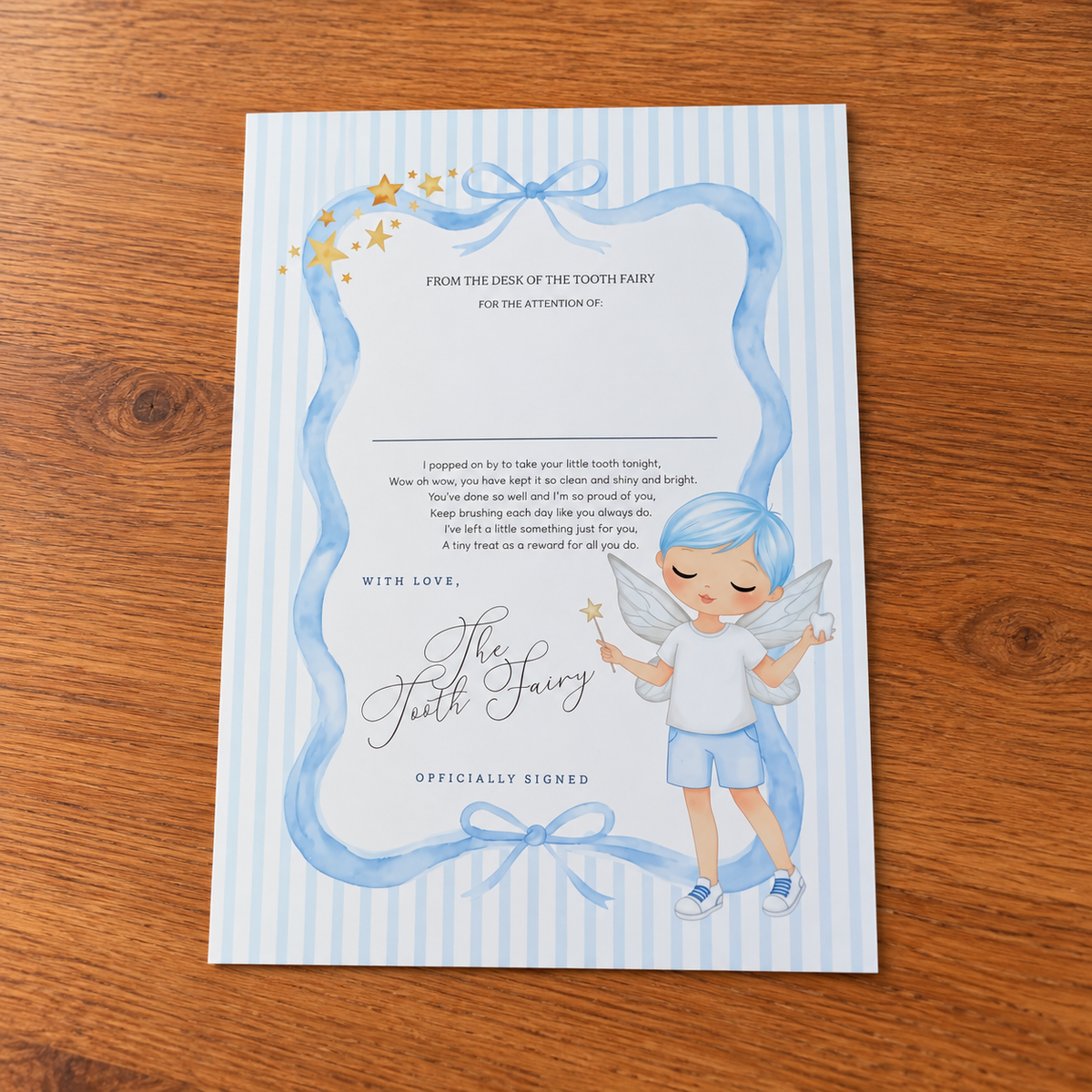 Personalised Tooth Fairy Bundle Includes A4 Certificate & Reusable Bag