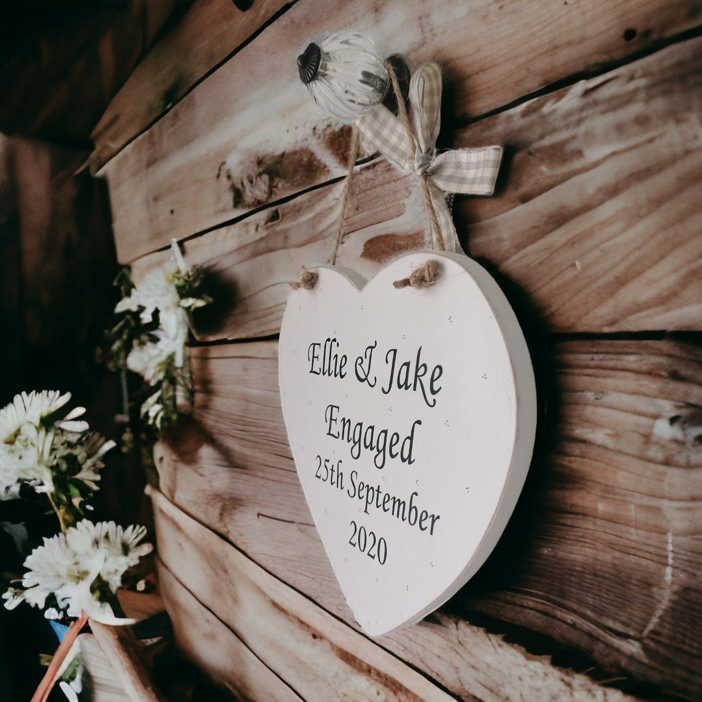 Personalised Engagement Keepsake Heart | Wooden Distressed Heart Gift