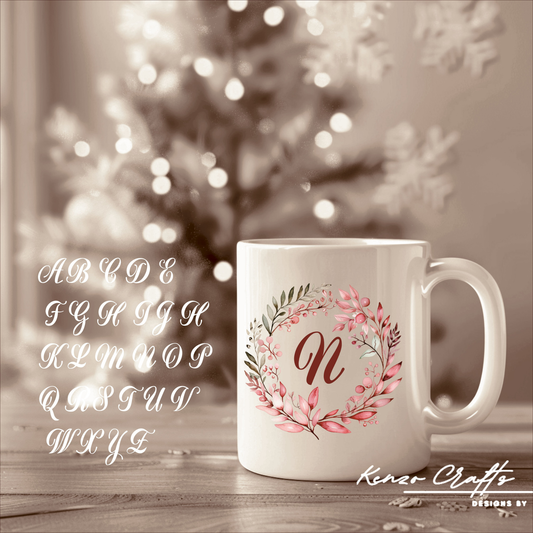 Personalised Blush Pink Wreath Christmas Mug | Initial or Message