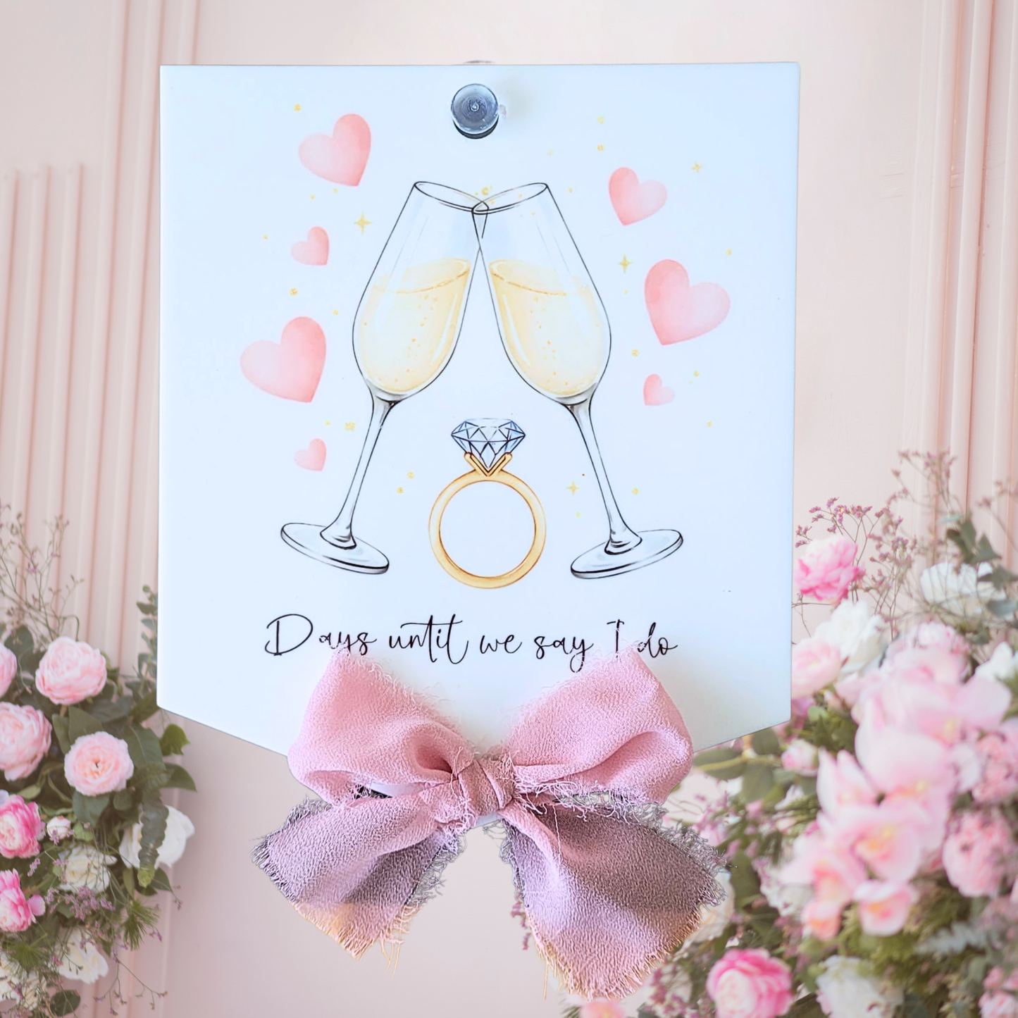 Personalised Champagne Toast Wedding Countdown Sign with Pen — Acrylic Fridge Pennant