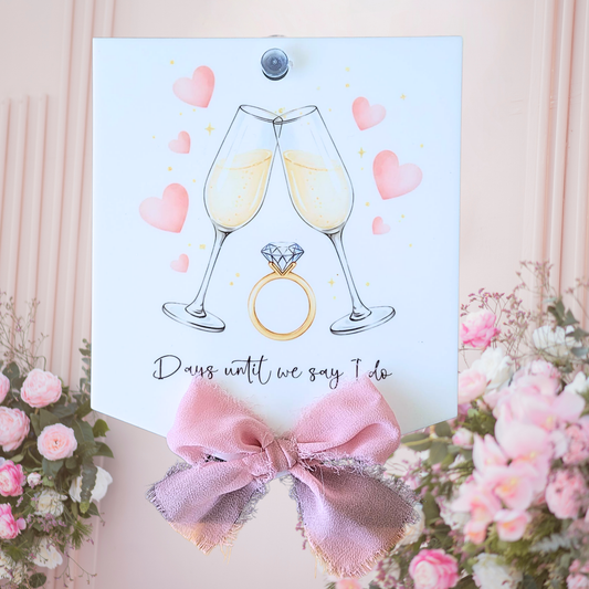 Personalised Champagne Toast Wedding Countdown Sign with Pen — Acrylic Fridge Pennant