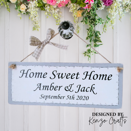 Personalised Home Sweet Home Wooden Plaque - Custom Name Housewarming Gift