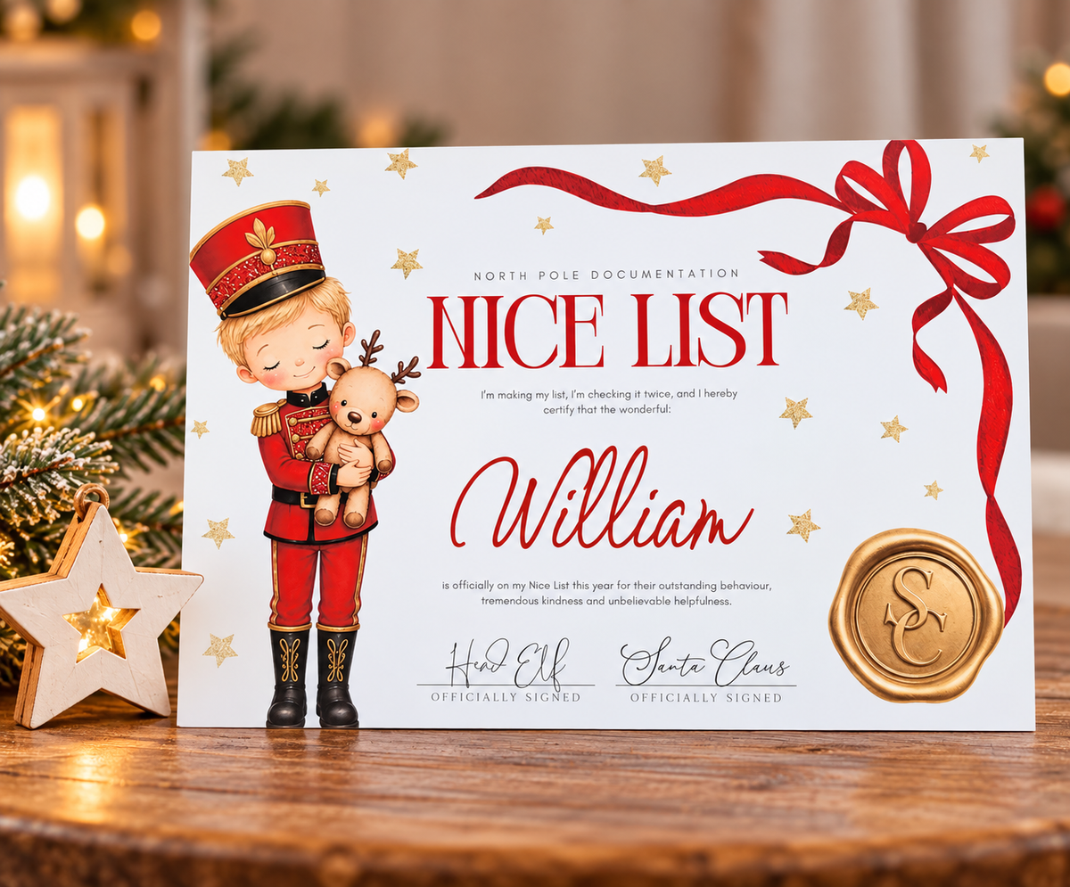Personalised Nice List Certificate & Bauble | Christmas Tutu | Nutcracker Boy