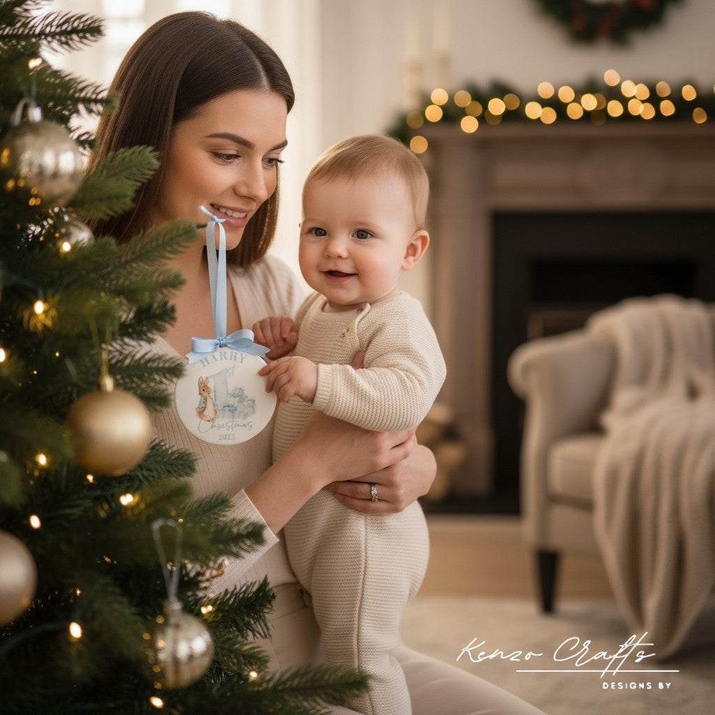 Personalised Baby's First Christmas Rabbit Tree Bauble