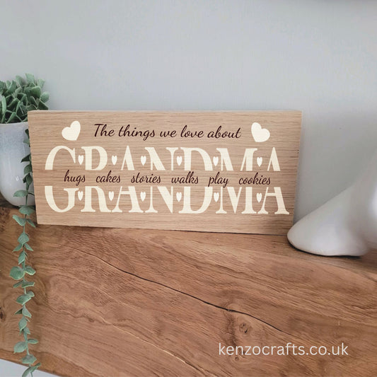 Personalised Oak Faced Grandma Plaque – Handmade Shelf Sitter