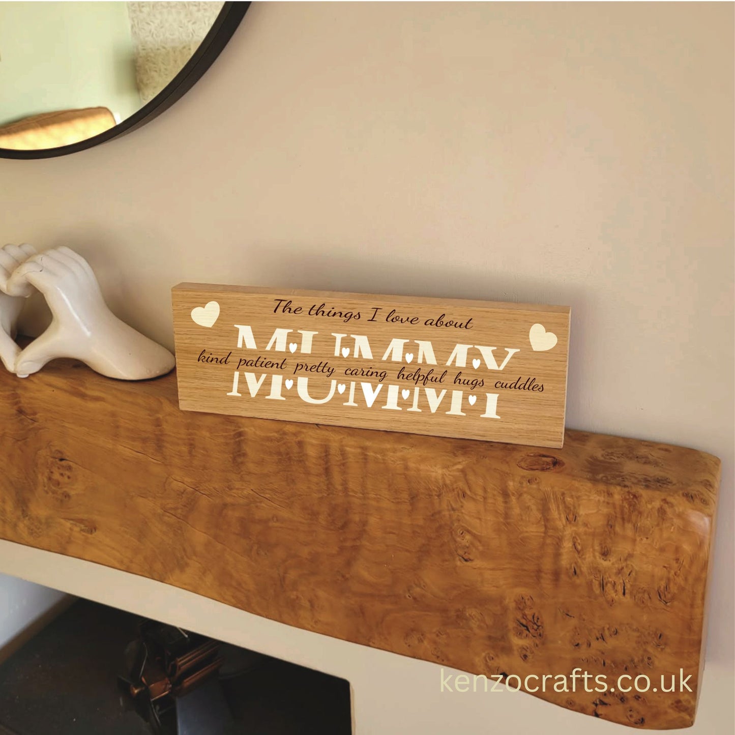 Personalised Oak Faced Mummy Plaque – Handmade Shelf Sitter