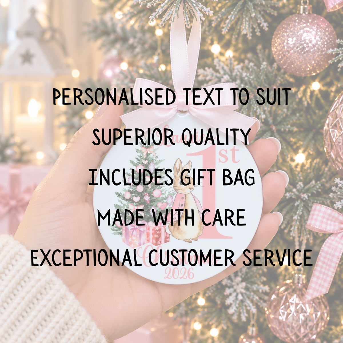 Personalised Baby's First Christmas Rabbit Bauble – Keepsake Decoration