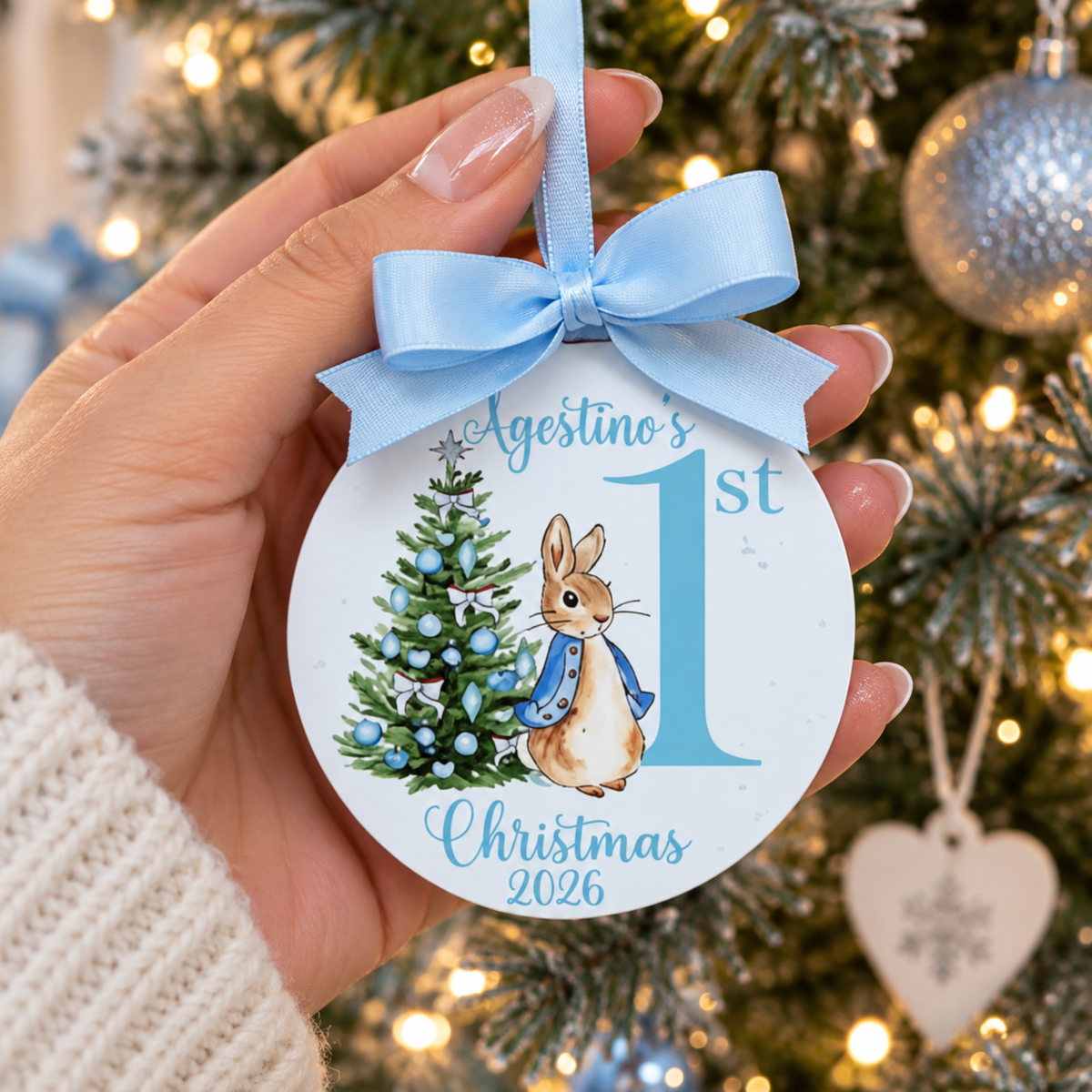 Personalised Baby's First Christmas Rabbit Bauble – Keepsake Decoration