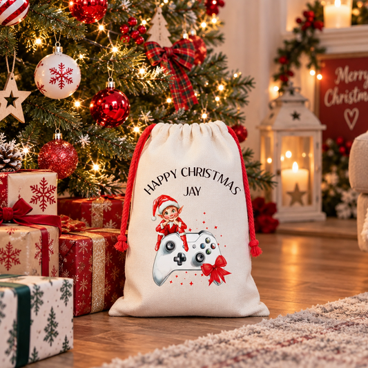 Personalised Gamer Christmas Drawstring Bag | Gift for Gamers