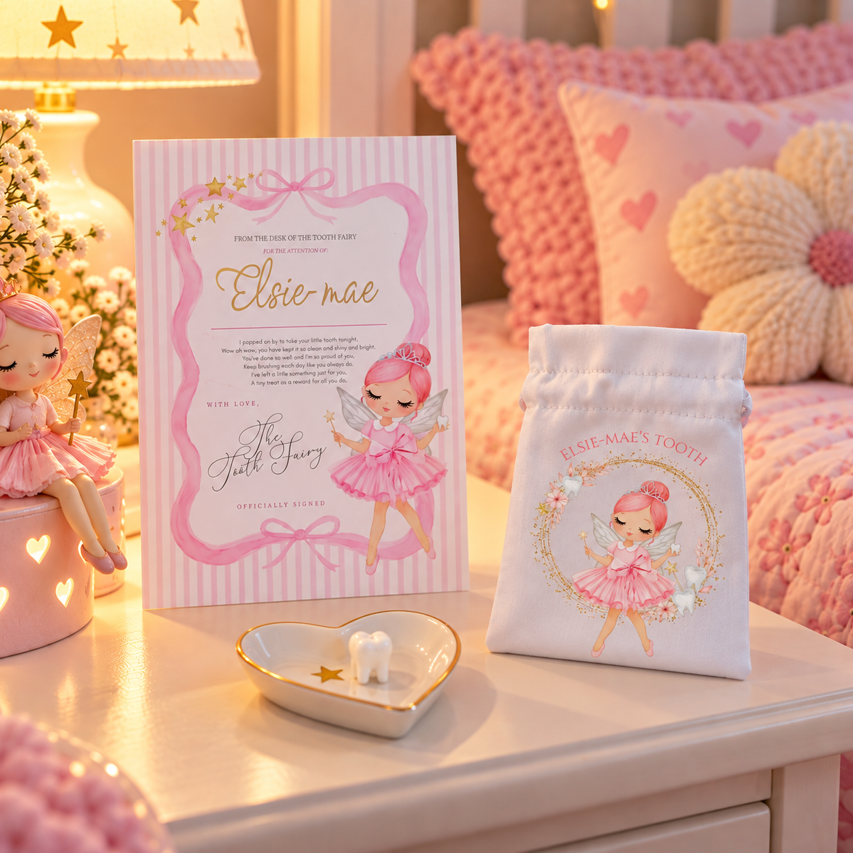 Personalised Tooth Fairy Bundle Includes A4 Certificate & Reusable Bag