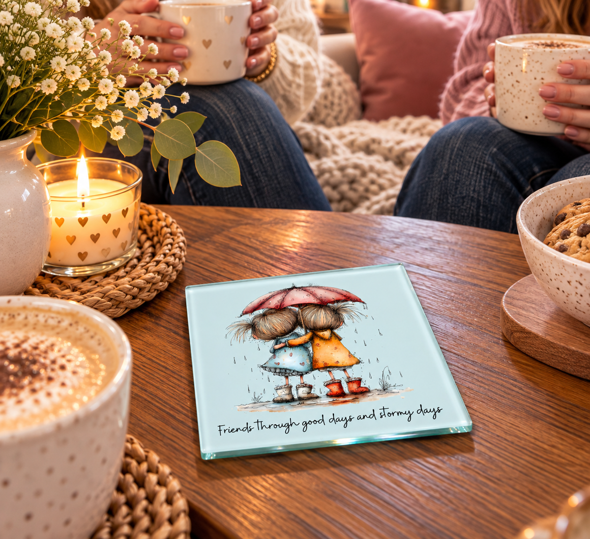 Glass Coasters Celebrating Friendship