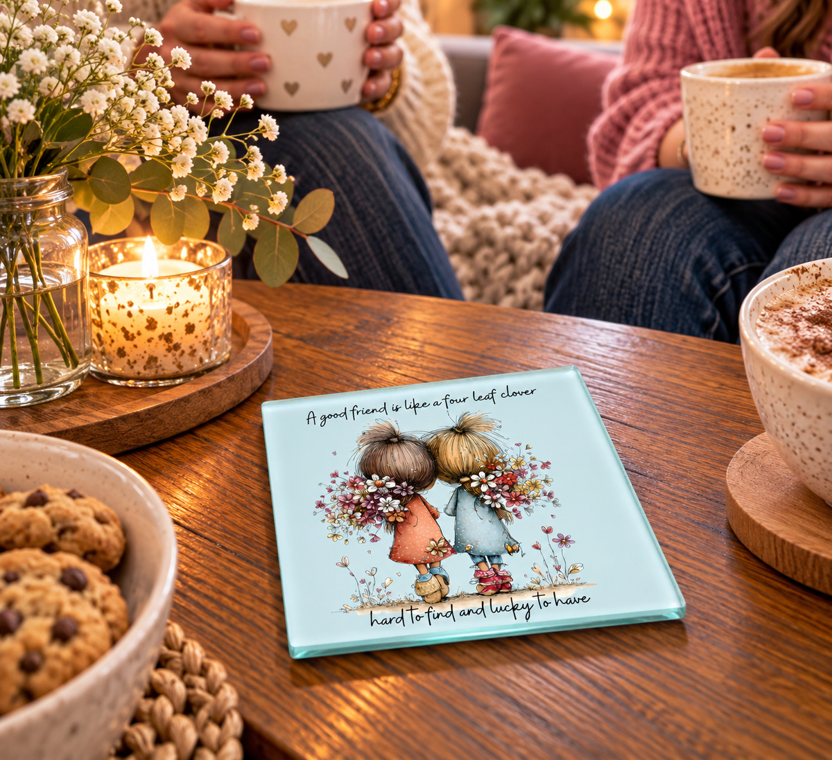 Glass Coasters Celebrating Friendship